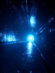 Tunnel of Lights: A captivating perspective of a technological tunnel with lines of light, creating a sense of speed, futuristic advancement, and limitless potential.