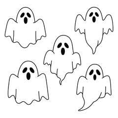 Cute Ghost Collection Line Art Vector Halloween Cartoon
