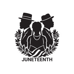 Juneteenth Silhouette Vector Illustration, Solid White Background.