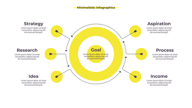 Business infographic template. Target chart with six options, steps. Vector chart.