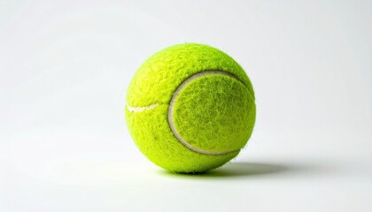 A vibrant tennis ball is placed on a clean, bright surface, showcasing its fuzzy texture.