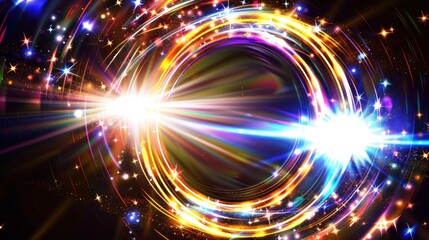 Fototapeta premium Dynamic, swirling rings of light, radiating outwards with bursts of color and sparkling details