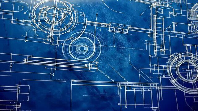 Detailed architectural blueprint showcasing intricate designs and measurements on a blue background