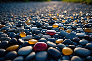 Obraz premium A pile of small stones resting on the surface of a gravel path