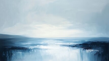 Obraz premium Abstract ocean painting with blue and white color palette