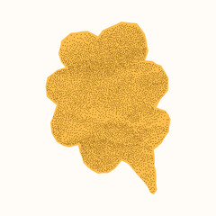 Vintage yellow pastel paper dialogue bubble on white background. Crumpled notebook texture, rough jagged edges, dotted gritty look and halftone effect.