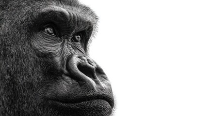Obraz premium Intense gorilla portrait with bold white space for text