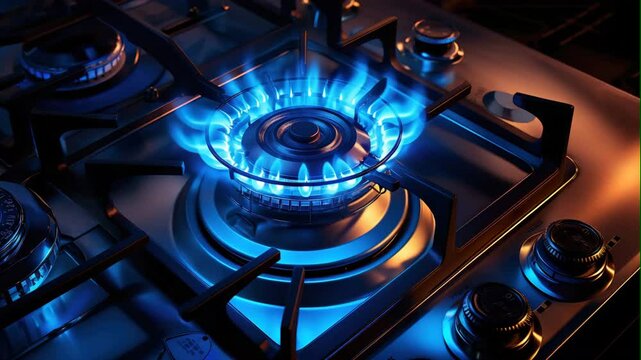 Blue Flame from Modern Gas Stove Burner
