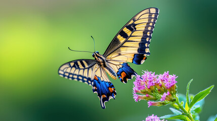 Obraz premium Lovely butterfly perched on vibrant flower, showcasing its colorful wings in serene natural setting