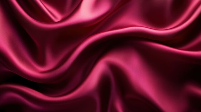 Luxurious deep red satin fabric draping softly under gentle light in a close-up view creating an elegant atmosphere for textile enthusiasts