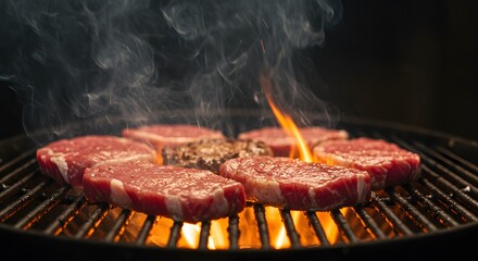 Lean Meat Cooking on Barbecue Grill With Heat Waves and Seared Texture Details