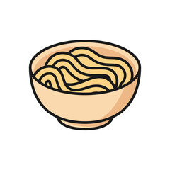 Vector illustration of a bowl of noodle on a white background. Food theme icon with solid line style