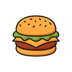 Vector illustration of a burger on a white background. Food theme icon with solid line style