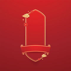Happy Chinese new year 2026. Chinese new year banner for show product. Greeting card. China frame with lantern on red background.