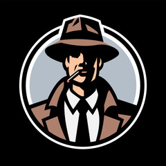 Silhouette of a man in a hat smoking a cigarette on a dark background.