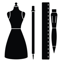 Fashion Designer element isolated pencil and ruler on white background