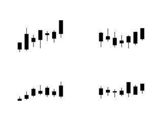 Black Candlestick Stock Trading Graph Icon Set on White Background. Vector Illustration