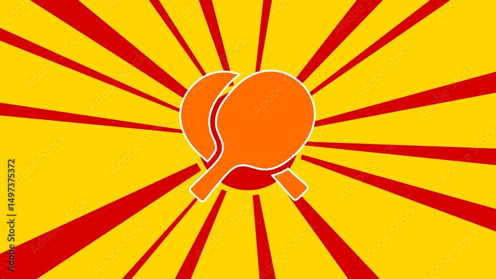 Poster crossed ping pong rackets symbol on the background of animation from moving rays of the sun. large o