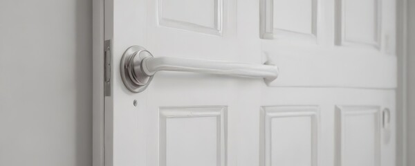 White wooden door, closed, modern handle detail ,  architecture,  modern design,  minimal aesthetic