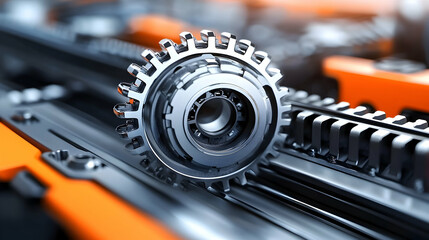Fototapeta premium Metallic Gears Interlock on a Machine