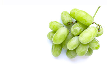 A vibrant bunch of green grapes isolated on a white background. Fresh, juicy, and perfect for concepts of healthy eating, summer freshness, and natural beauty.
