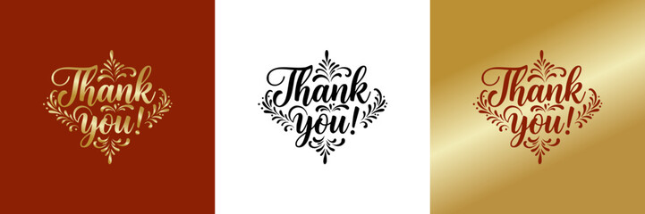 Fototapeta premium Elegant thank you designs in brown, transparent, and gold backgrounds, three designs 