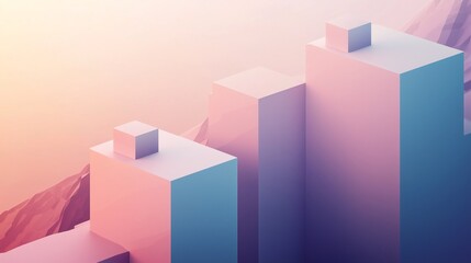Obraz premium Futuristic gradient cityscape made of pastel geometric blocks