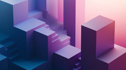 Obraz premium Dark neon abstract staircase made of cubic blocks in pink and blue