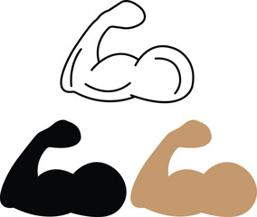 Muscle hands icons set. Bicep symbol. Strong arm collection vector illustration. Gym logo. Bodybuilding fitness concept. Athlete flexing hand sign. Muscular power