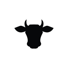 Minimalistic black silhouette of a cow head with horns and ears, ideal for agriculture, dairy, livestock, logo design, and farm-related content. Clean vector for versatile commercial use.