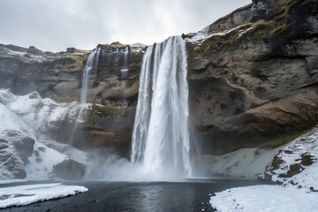 Obraz premium Beautiful cascading waterfalls in Yosemite National Park mountains