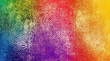Colorful background with layered fingerprint pattern fading into abstract shapes