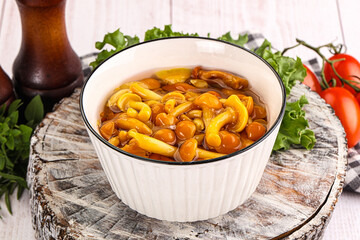 Marinated honey mushroom in the bowl