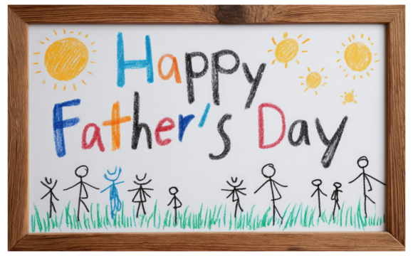 Happy father's day child's drawing isolated on a white background