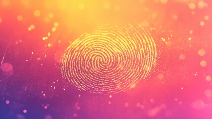 Ink-style fingerprint center-aligned over warm gradient tones of red, orange, yellow