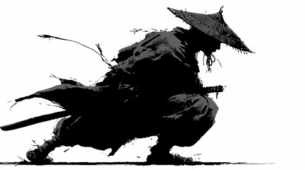 Silhouette of a samurai take action
