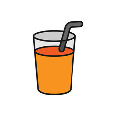 Vector illustration of a glass of orange juice on a white background. Drinks theme icon with solid line style