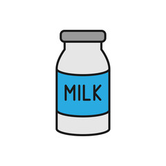 Vector illustration of a milk bottle on a white background. Drinks theme icon with solid line style