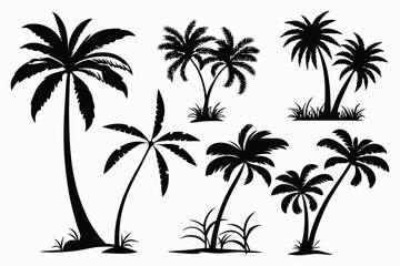 Palm trees silhouettes vector set 