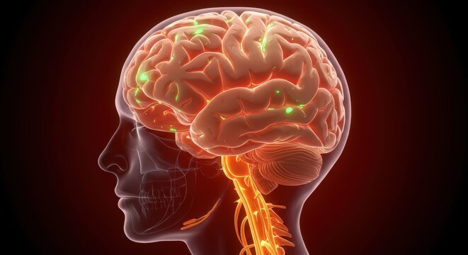 Human brain neurological activity glowing highlights anatomy