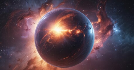 Obraz premium Ethereal orb, cosmic dust swirls, nebula backdrop, galaxy, glowing, stardust