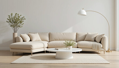 Modern Beige Sectional Sofa Living Room Interior Design
