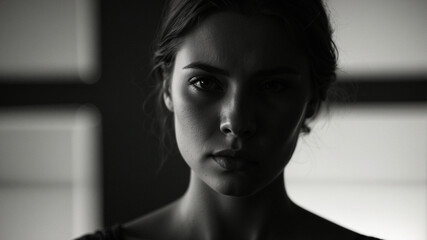 High-Contrast B\&W Profile of Pensive Person in Dramatic Lighting