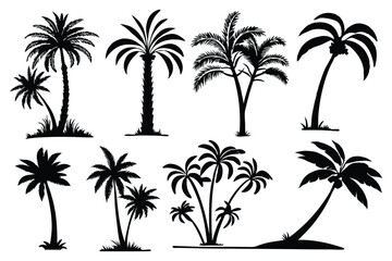 Fototapeta premium Palm trees silhouettes vector set 