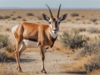 A full-body portrait of an antelope walking gently