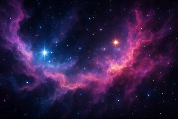 A rendition of a vibrant cosmic nebula teeming with swirling gases; within the nebula, new star systems are forming, their light piercing through the gaseous clouds. 