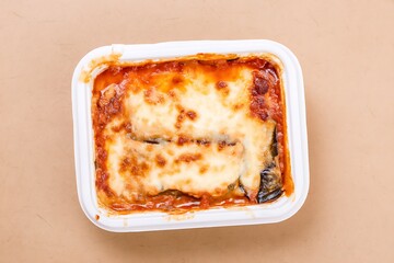 Eggplant parmesan in container ready meal