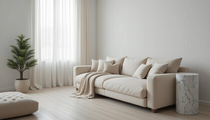 Obraz premium Modern Beige Sofa in Minimalist Living Room Interior Design