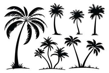 Fototapeta premium Palm trees silhouettes vector set 