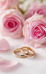 結婚指輪とバラの花